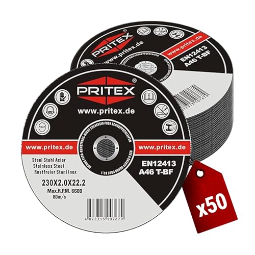 PRITEX – 50 Stück Profi Trennscheiben 230 x 2.0 mm Metall – gerade Flexscheiben zum Schneiden von Stahl, Edelstahl & Blech – Inox Schneidscheiben für alle gängigen Winkelschleifer geeignet PRITEX – 50 Stück Profi Trennscheiben 230 x 2.0 mm Metall – gerade Flexscheiben zum Schneiden von Stahl, Edelstahl & Blech – Inox Schneidscheiben für alle gängigen Winkelschleifer geeignet von PRITEX