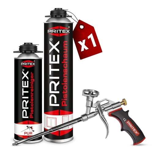 PRITEX – Bauschaum Set 1 x 750 ml Pistolenschaum inkl. Pistolenreiniger 500 ml und Schaumpistole – Montageschaum zum Verfüllen, Dämmen & Abdichten – PU-Schaum mit hervorragender Schall- & Wärmedämmung PRITEX – Bauschaum Set 1 x 750 ml Pistolenschaum inkl. Pistolenreiniger 500 ml und Schaumpistole – Montageschaum zum Verfüllen, Dämmen & Abdichten – PU-Schaum mit hervorragender Schall- & Wärmedämmung von PRITEX