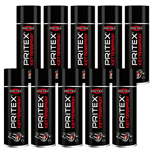 PRITEX – Kettenspray 10 x 400 ml für Motorrad & Fahrrad – Kettenfett bietet hohen Schutz vor Reibung, Verschleiß & Korrosion – Schmiermittel Spray mit sehr guter Haftung & Schmierleistung – Kettenöl von PRITEX