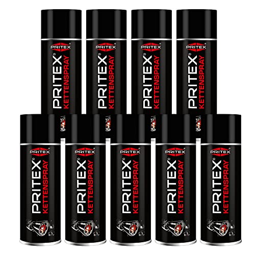 PRITEX – Kettenspray 9 x 400 ml für Motorrad & Fahrrad – Kettenfett bietet hohen Schutz vor Reibung, Verschleiß & Korrosion – Schmiermittel Spray mit sehr guter Haftung & Schmierleistung – Kettenöl von PRITEX
