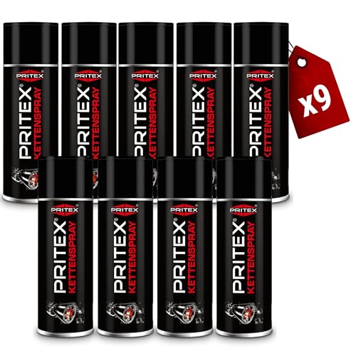 PRITEX – Kettenspray 9 x 400 ml für Motorrad & Fahrrad – Kettenfett bietet hohen Schutz vor Reibung, Verschleiß & Korrosion – Schmiermittel Spray mit sehr guter Haftung & Schmierleistung – Kettenöl PRITEX – Kettenspray 9 x 400 ml für Motorrad & Fahrrad – Kettenfett bietet hohen Schutz vor Reibung, Verschleiß & Korrosion – Schmiermittel Spray mit sehr guter Haftung & Schmierleistung – Kettenöl von PRITEX