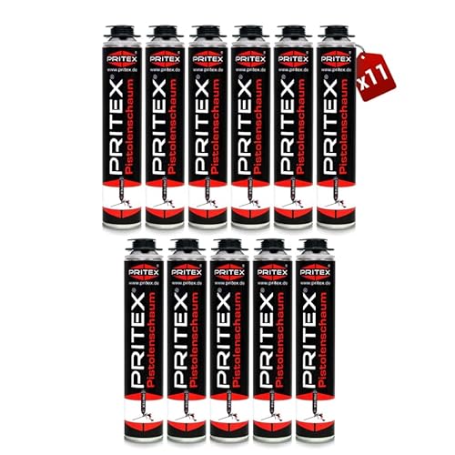 PRITEX – Pistolenschaum 11 x 750 ml zum Verfüllen, Dämmen & Abdichten – Montageschaum mit hervorragender Schall- & Wärmedämmung – Bauschaum für Montagepistole von PRITEX