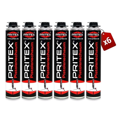 PRITEX – Pistolenschaum 6 x 750 ml zum Verfüllen, Dämmen & Abdichten – Montageschaum mit hervorragender Schall- & Wärmedämmung – Bauschaum für Montagepistole von PRITEX