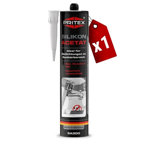 PRITEX – Sanitär Silikon weiß 1x 300 ml zum Abdichten & Verfugen – Acetat für Bad, Dusche & WC – wasserdicht, langlebig & schimmelresistent – Fugendichtmasse mit sehr guter Haftung von PRITEX