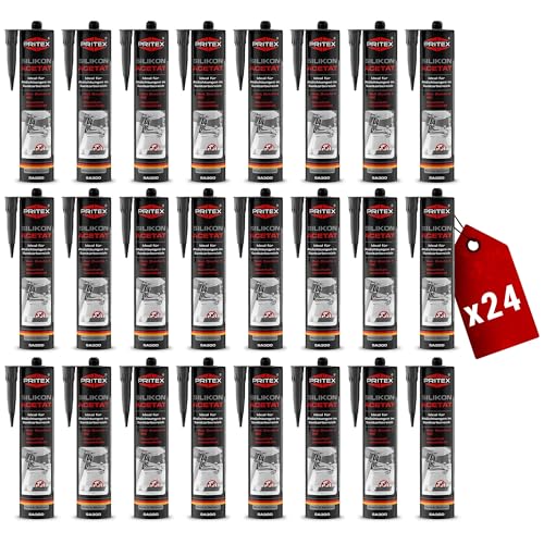 PRITEX – Sanitär Silikon anthrazit 24x 300 ml zum Abdichten & Verfugen – Acetat für Bad, Dusche & WC – wasserdicht, langlebig & schimmelresistent – Fugendichtmasse mit sehr guter Haftung von PRITEX