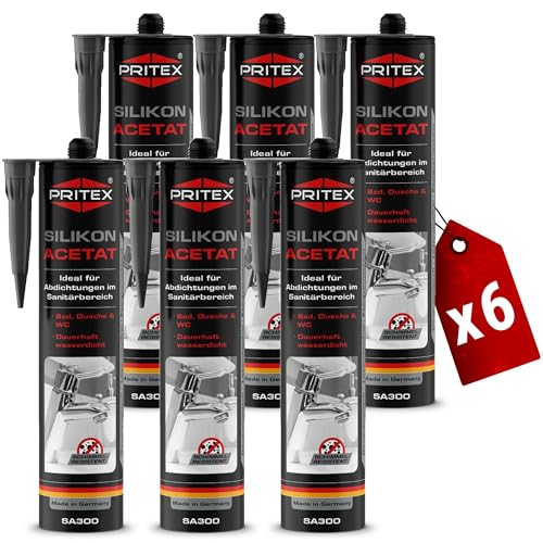 PRITEX – Sanitär Silikon anthrazit 6x 300 ml zum Abdichten & Verfugen – Acetat für Bad, Dusche & WC – wasserdicht, langlebig & schimmelresistent – Fugendichtmasse mit sehr guter Haftung von PRITEX