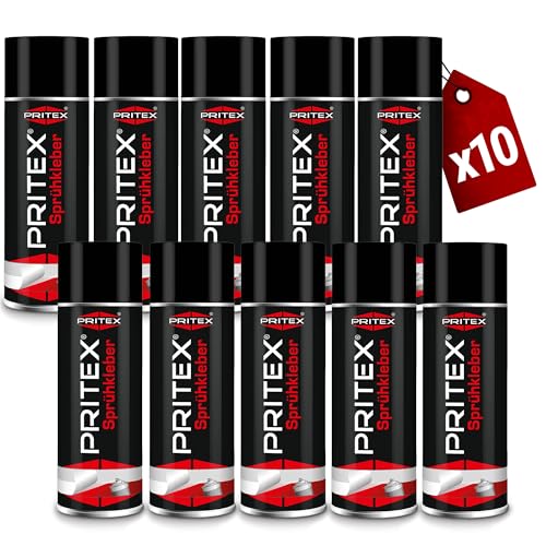 PRITEX – Sprühkleber 10x 400 ml für KFZ, Handwerk, Modellbau, DIY & Haushalt – Kleber Spray mit hoher Sofortklebekraft für Papier, Karton, Holz, Kork, Leder, Textilien, Schaumstoff, Gummi & Kunststoff PRITEX – Sprühkleber 10x 400 ml für KFZ, Handwerk, Modellbau, DIY & Haushalt – Kleber Spray mit hoher Sofortklebekraft für Papier, Karton, Holz, Kork, Leder, Textilien, Schaumstoff, Gummi & Kunststoff von PRITEX