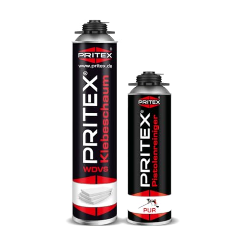 PRITEX – WDVS Klebeschaum Set 1 x 750 ml inkl. Reiniger zum Isolieren, Fixieren & Befestigen – Dämmstoffkleber mit sehr guter Haftung, niedrigem Aushärtedruck & geringer Nachdehnung von PRITEX