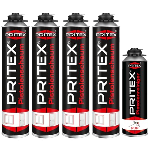 Bauschaum Set 4 x 750ml Pistolenschaum inkl. Pistolenreiniger 500ml PU Schaum Montageschaum Isolierschaum von PRITEX