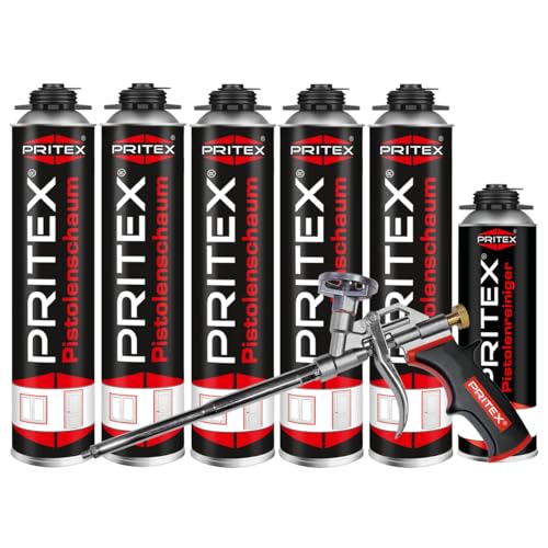 PRITEX – Bauschaum Set 5 x 750 ml Pistolenschaum inkl. Pistolenreiniger 500 ml und Schaumpistole – Montageschaum zum Verfüllen, Dämmen & Abdichten – PU-Schaum mit hervorragender Schall- & Wärmedämmung PRITEX – Bauschaum Set 5 x 750 ml Pistolenschaum inkl. Pistolenreiniger 500 ml und Schaumpistole – Montageschaum zum Verfüllen, Dämmen & Abdichten – PU-Schaum mit hervorragender Schall- & Wärmedämmung von PRITEX