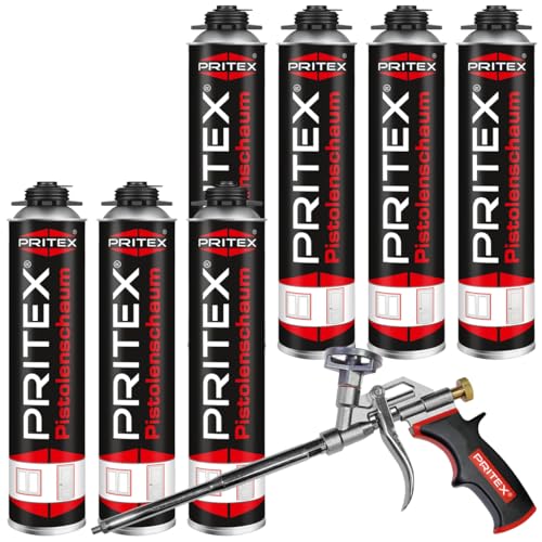 PRITEX – Bauschaum Set aus 7 x 750 ml Pistolenschaum inkl. Schaumpistole – Montageschaum zum Verfüllen, Dämmen & Abdichten – PU-Schaum mit hervorragender Schall- & Wärmedämmung – Bauschaum PRITEX – Bauschaum Set aus 7 x 750 ml Pistolenschaum inkl. Schaumpistole – Montageschaum zum Verfüllen, Dämmen & Abdichten – PU-Schaum mit hervorragender Schall- & Wärmedämmung – Bauschaum von PRITEX