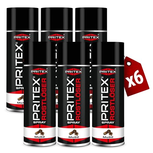PRITEX – MoS2 Rostlöser Spray 6 x 400 ml – Kriechöl löst festsitzende Verbindungen & beseitigt Quietschen/Knarren – hochwertiges Schmiermittel schützt vor Rost & Korrosion von PRITEX