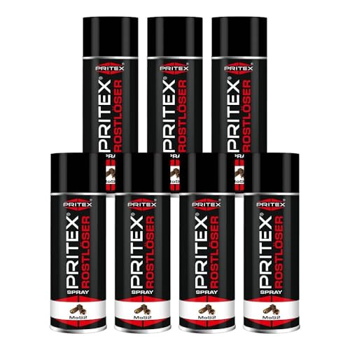 PRITEX – MoS2 Rostlöser Spray 7 x 400 ml – Kriechöl löst festsitzende Verbindungen & beseitigt Quietschen/Knarren – hochwertiges Schmiermittel schützt vor Rost & Korrosion von PRITEX