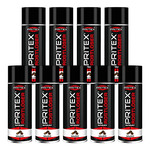 PRITEX – MoS2 Rostlöser Spray 9 x 400 ml – Kriechöl löst festsitzende Verbindungen & beseitigt Quietschen/Knarren – hochwertiges Schmiermittel schützt vor Rost & Korrosion von PRITEX