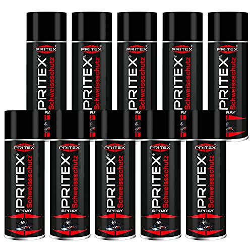 PRITEX – Schweißschutzspray 10 x 400 ml reinigt Schweißdüsen & verhindert das Anhaften von Schweißspritzern – silikonfreies Schweiß-Trennspray bietet lückenlosen Schutz beim Schweißen – Schweißspray von PRITEX