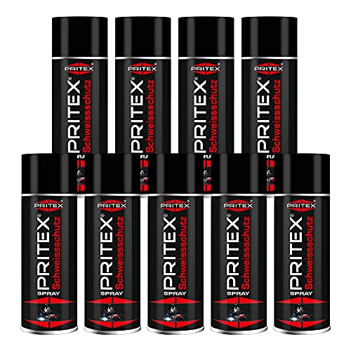 PRITEX – Schweißschutzspray 9 x 400 ml reinigt Schweißdüsen & verhindert das Anhaften von Schweißspritzern – silikonfreies Schweiß-Trennspray bietet lückenlosen Schutz beim Schweißen – Schweißspray von PRITEX