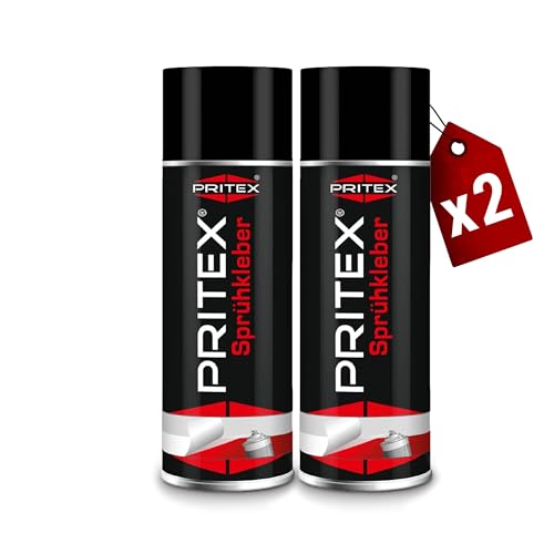 PRITEX – Sprühkleber 2x 400 ml für KFZ, Handwerk, Modellbau, DIY & Haushalt – Kleber Spray mit hoher Sofortklebekraft für Papier, Karton, Holz, Kork, Leder, Textilien, Schaumstoff, Gummi & Kunststoff von PRITEX