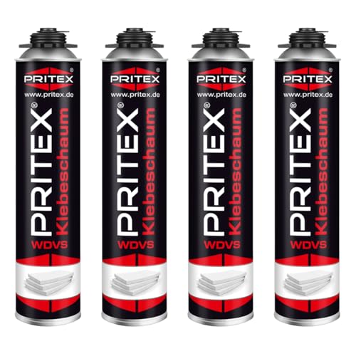 PRITEX – WDVS Klebeschaum 4 x 750 ml zum Isolieren, Fixieren & Befestigen – Dämmstoffkleber mit sehr guter Haftung, niedrigem Aushärtedruck & geringer Nachdehnung – Bauschaum für Montagepistole von PRITEX