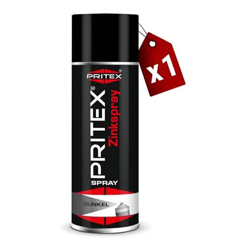 PRITEX – Zinkspray Dunkel 1 x 400 ml als Rostschutz für Metalle – Korrossionsschutz Grundierung – hitzebeständige Rostschutzfarbe bis +500°C – hervorragendes Haftvermögen & hohe Abriebfestigkeit von PRITEX