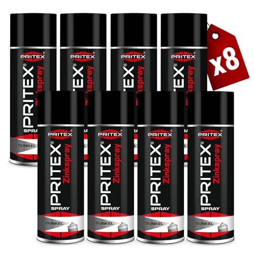 PRITEX – Zinkspray Dunkel 8 x 400 ml als Rostschutz für Metalle – Korrossionsschutz Grundierung – hitzebeständige Rostschutzfarbe bis +500°C – hervorragendes Haftvermögen & hohe Abriebfestigkeit PRITEX – Zinkspray Dunkel 8 x 400 ml als Rostschutz für Metalle – Korrossionsschutz Grundierung – hitzebeständige Rostschutzfarbe bis +500°C – hervorragendes Haftvermögen & hohe Abriebfestigkeit von PRITEX