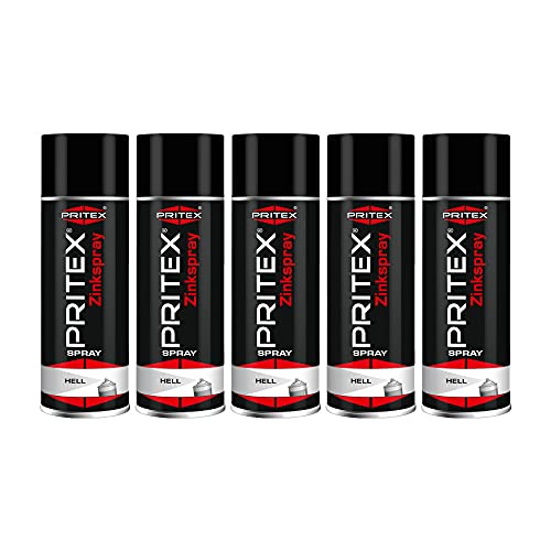 PRITEX – Zinkspray Hell 5 x 400 ml als Rostschutz für Metalle – Korrossionsschutz Grundierung – hitzebeständige Rostschutzfarbe – hervorragendes Haftvermögen & hohe Abriebfestigkeit von PRITEX