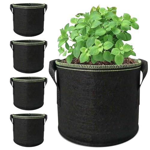 PRITOK 5X Pflanzsack Pflanzentasche aus Vliesstoff 19L Pflanztopf Pflanzsäcke Wiederverwendbar Kartoffelsack Pflanztasche mit Griffe, Pflanzensack Blumenkübel für Blumen und Gemüse im Freien von PRITOK