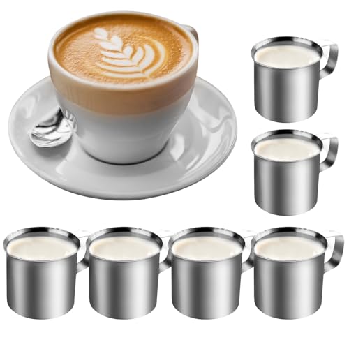 PRITOK 6 Stück Milchkännchen Edelstahl: 30ml Kleine Kännchen Milch Aufschäumen Krug Milch Pitcher Klein Espresso Kännchen, Aufschäumkännchen für Milch Sushi Soja Kaffee von PRITOK