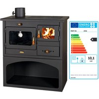 Prity - Holzofen 1P34 mit Backfach – 10,1 kW – Graphitschwarz – Energieklasse a – Mit Metall-Kochplatte, Rauchrohr seitlich links von PRITY