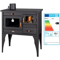 Prity - Holzofen 1P34L mit Backfach – 10,1 kW – Graphitschwarz – Energieklasse a – Mit Metall-Kochplatte, Rauchrohr seitlich links von PRITY
