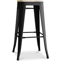 Barhocker - Industriedesign - Stahl & Holz - 76cm - Stylix Schwarz - Holz, Stahl - Schwarz von PRIVATEFLOOR