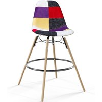 Barhocker - Patchwork-Polsterung - Skandinavisches Design und Holzbeine - Skögur Multicolor von PRIVATEFLOOR