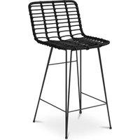 Barhocker aus Korbgeflecht mit Rückenlehne - Boho Bali Design - 75cm - Catori Schwarz von PRIVATEFLOOR