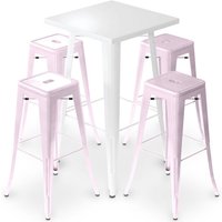 Packung Weißer Hockertisch und Packung mit 4 Barhockern - Industriedesign - Metall - Neuauflage - Bistrot Stylix Pastellpink - - Pastellpink von PRIVATEFLOOR