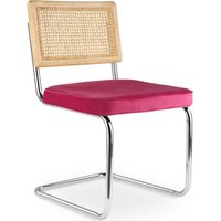 Esszimmerstuhl - gepolstert in Samt - Holz und Rattan - Martha Fuchsia von PRIVATEFLOOR
