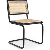 Esszimmerstuhl - Vintage Design - Holz und natürliches Rattan - Schwarz - Bastral Schwarz - Rattan, Massivholz, Rattan, Massivholz, Metall - Schwarz von PRIVATEFLOOR