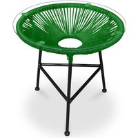 Privatefloor - Gartentisch - Beistelltisch - Acapulco Light green - Glas, Synthetisches Rattan, Rostfreier Stahl, Metall, Kunststoff - Light green von PRIVATEFLOOR