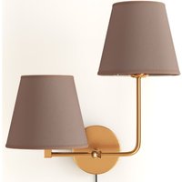 Goldene Wandleuchte mit Kabel und zwei Schirmen - Bretaña Braun von PRIVATEFLOOR