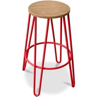 Runder Hocker - Industriedesign - Holz & Metall - 66cm - Hairpin Rot - Stahl, Holz - Rot von PRIVATEFLOOR