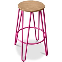 Privatefloor - Runder Hocker - Industriedesign - Holz & Metall - 74cm - Hairpin Fuchsia - Metall, Holz, Stahl, Holz - Fuchsia von PRIVATEFLOOR