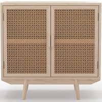 Privatefloor - Naturholz-Sideboard - Boho-Bali-Design - 2 Türen - Treys Naturfarben - Rattan, Paulowniaholz - Naturfarben von PRIVATEFLOOR