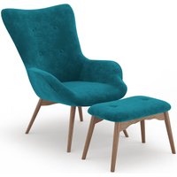 Sessel mit Fußstütze - In Samt bezogen - Skandinavischer Stil - Huda Grün - Samt, Holz, Holz - Grün von PRIVATEFLOOR