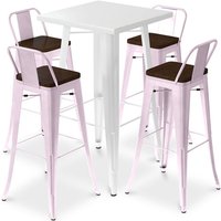 Bartisch in weiß mit X4 Barstühlen im Bistrot Stylix Industrial Design Hergestellt aus Metall und dunklem Holz - neue Edition Pastellpink von PRIVATEFLOOR