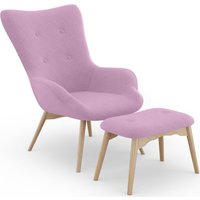 Sessel mit Fußstütze - Bezug aus Leinen - Huda Pink - Holz, Holz, Stoff, Polyester - Pink von PRIVATEFLOOR