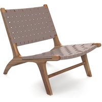 Loungesessel - Boho Bali Design Sessel - Holz und Leder - Recia Braun - Taka, Leder - Braun von PRIVATEFLOOR
