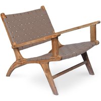 Loungesessel mit Armlehnen - Boho Bali Design Stuhl - Holz und Leder - Recia Braun - Taka, Leder - Braun von PRIVATEFLOOR