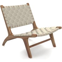 Loungesessel - Boho Bali Design Stuhl - Holz und Leinen - Recia Taupe - Taka, Leinen - Taupe von PRIVATEFLOOR