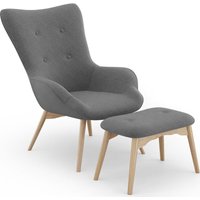 Privatefloor - Sessel mit Fußstütze - Bezug aus Leinen - Huda Dunkelgrau von PRIVATEFLOOR