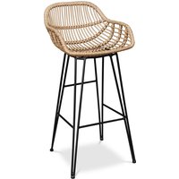 Rattan Barhocker mit Armlehnen - Boho Bali Style - 75cm - Many Dunkles Holz - Stahl, Synthetisches Rattan - Dunkles Holz von PRIVATEFLOOR