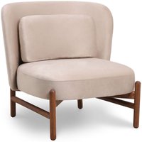 Samtbezogener Sessel mit Holz - Brina Beige - Samt, Kiefernholz - Beige von PRIVATEFLOOR