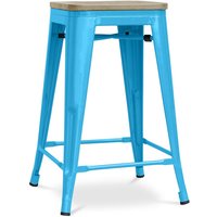 Barhocker im Industriedesign - Holz & Stahl - 61cm - Stylix Turquoise - Holz, Stahl - Turquoise von PRIVATEFLOOR